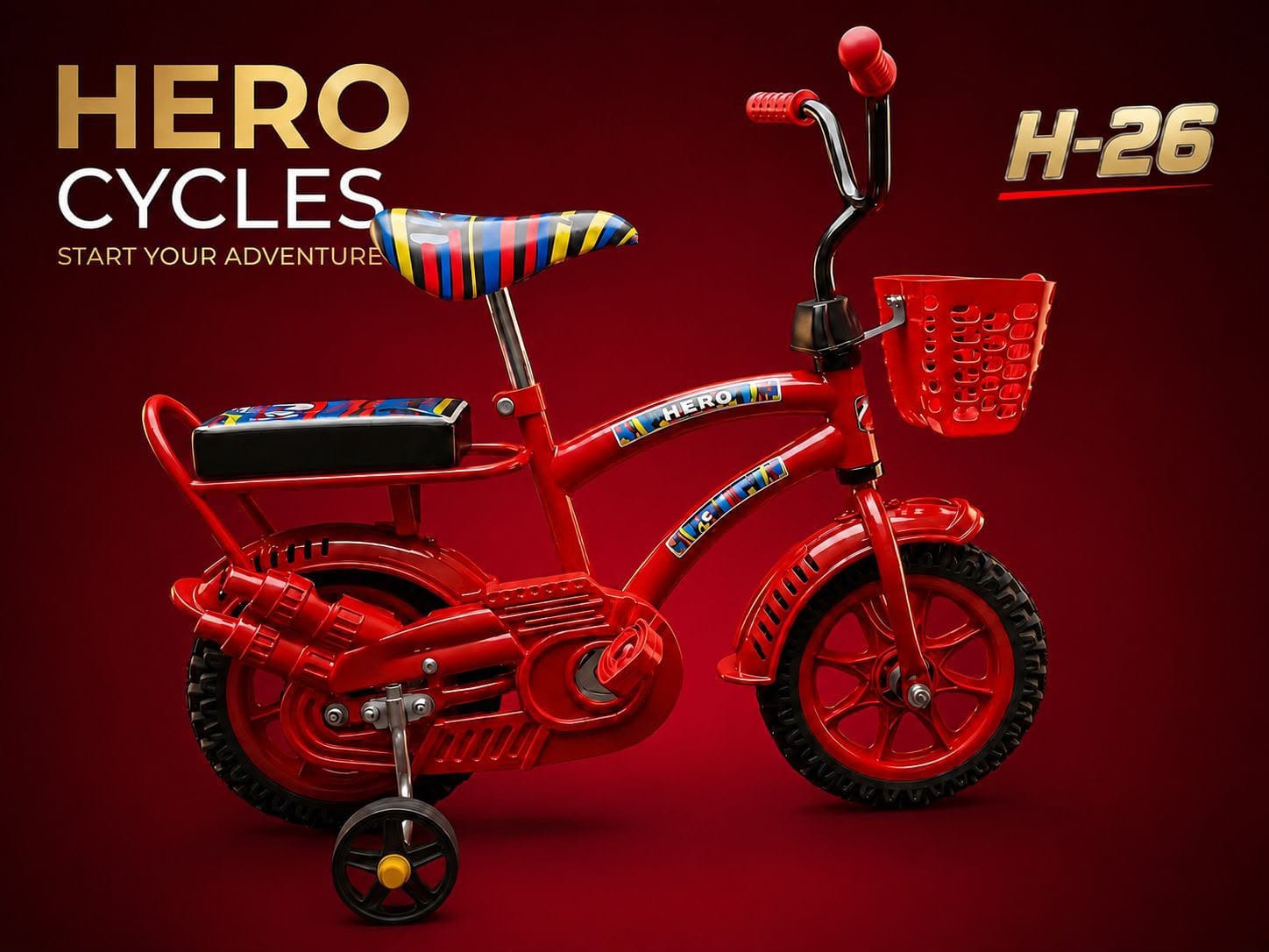 Hero Cycles H-26 Kids Bicycle with Basket & Training Wheels — image 1