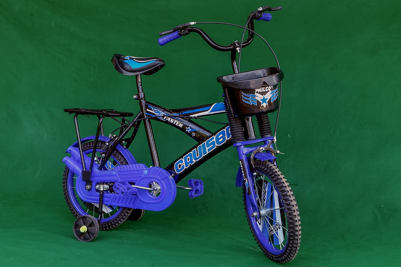 Philco Cruiser Kids Bicycle with Front Basket & Training Wheels (Blue/Black) — image 1