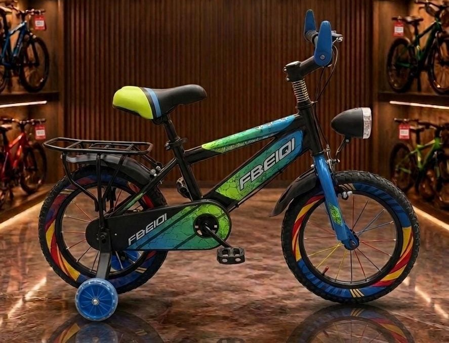 FBEIQI Kids Sport Bicycle with Training Wheels & Front Headlight (Black/Blue/Green) — image 1