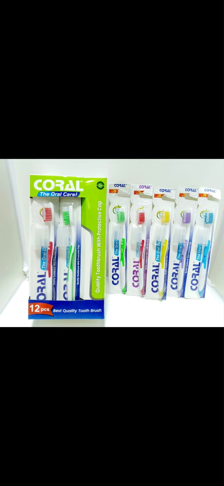 Coral "The Oral Care!" Quality Toothbrush with Protective Cap (12 Pcs Pack) — image 1
