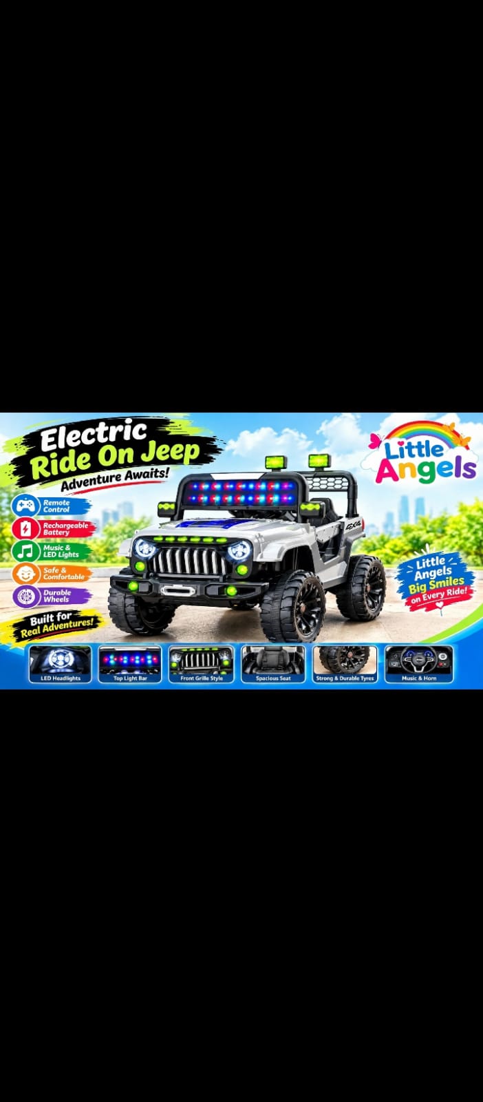Little Angels Electric Ride-On Jeep (White / Multi-LED Top Light Bar) — image 1