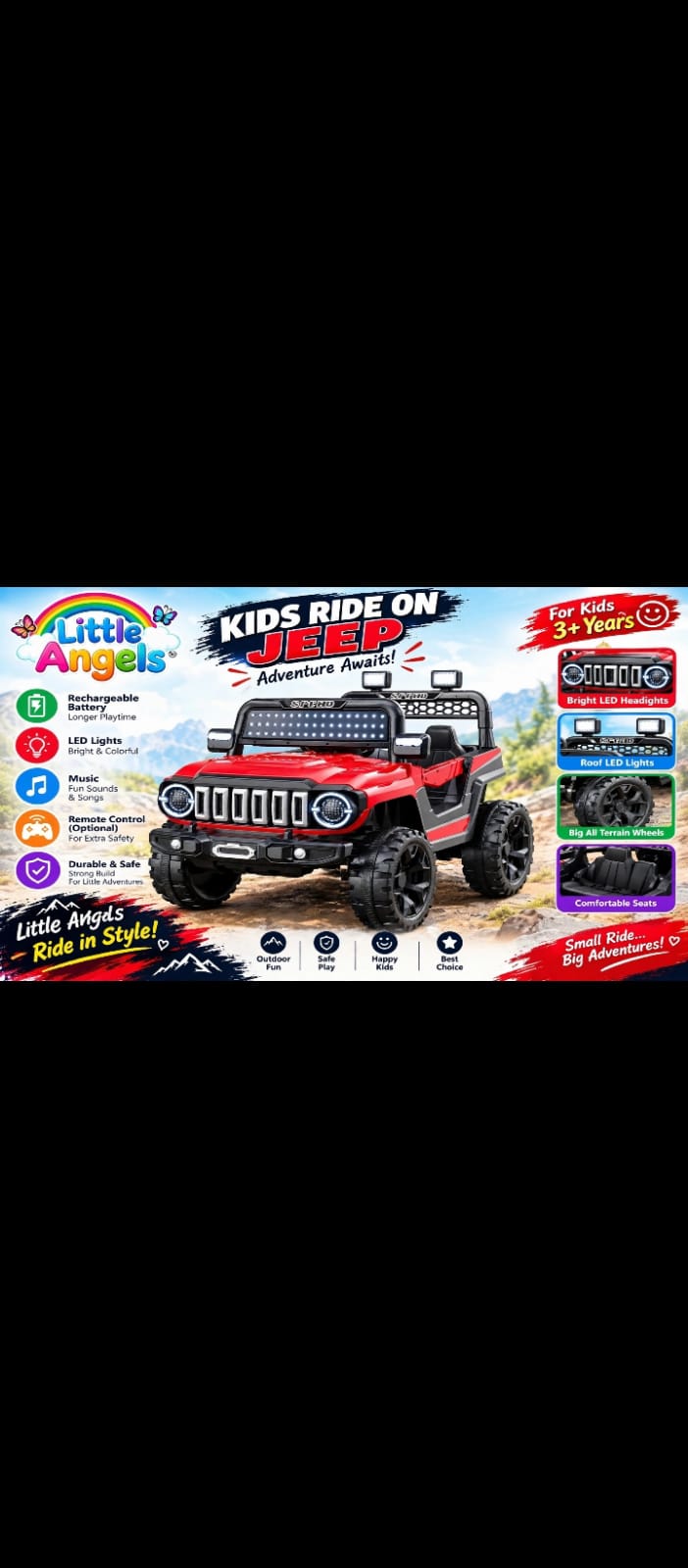 Little Angels Electric Ride-On Jeep (Red / Multi-LED Top Light Bar) — image 1