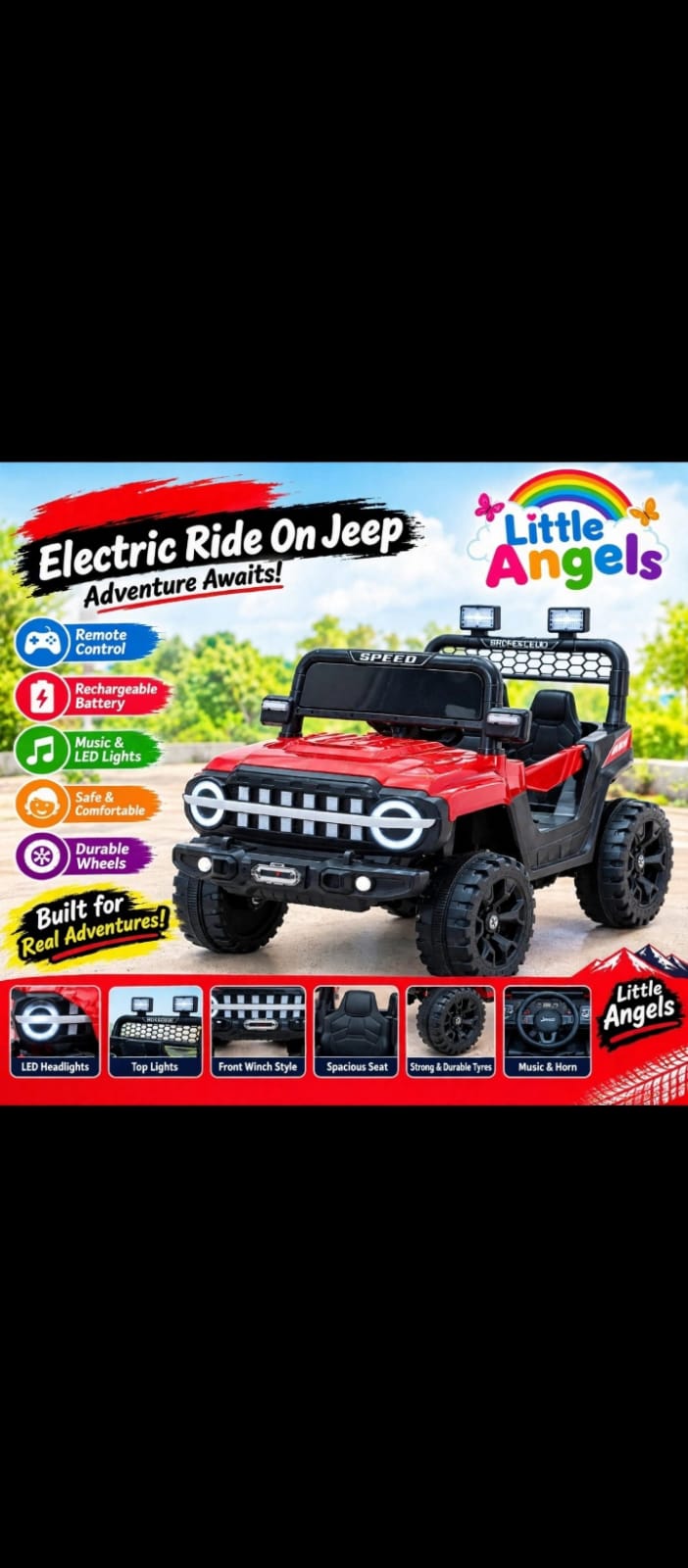 Little Angels Electric Ride-On Jeep (Red / White Halo Grille & Top Lights) — image 1