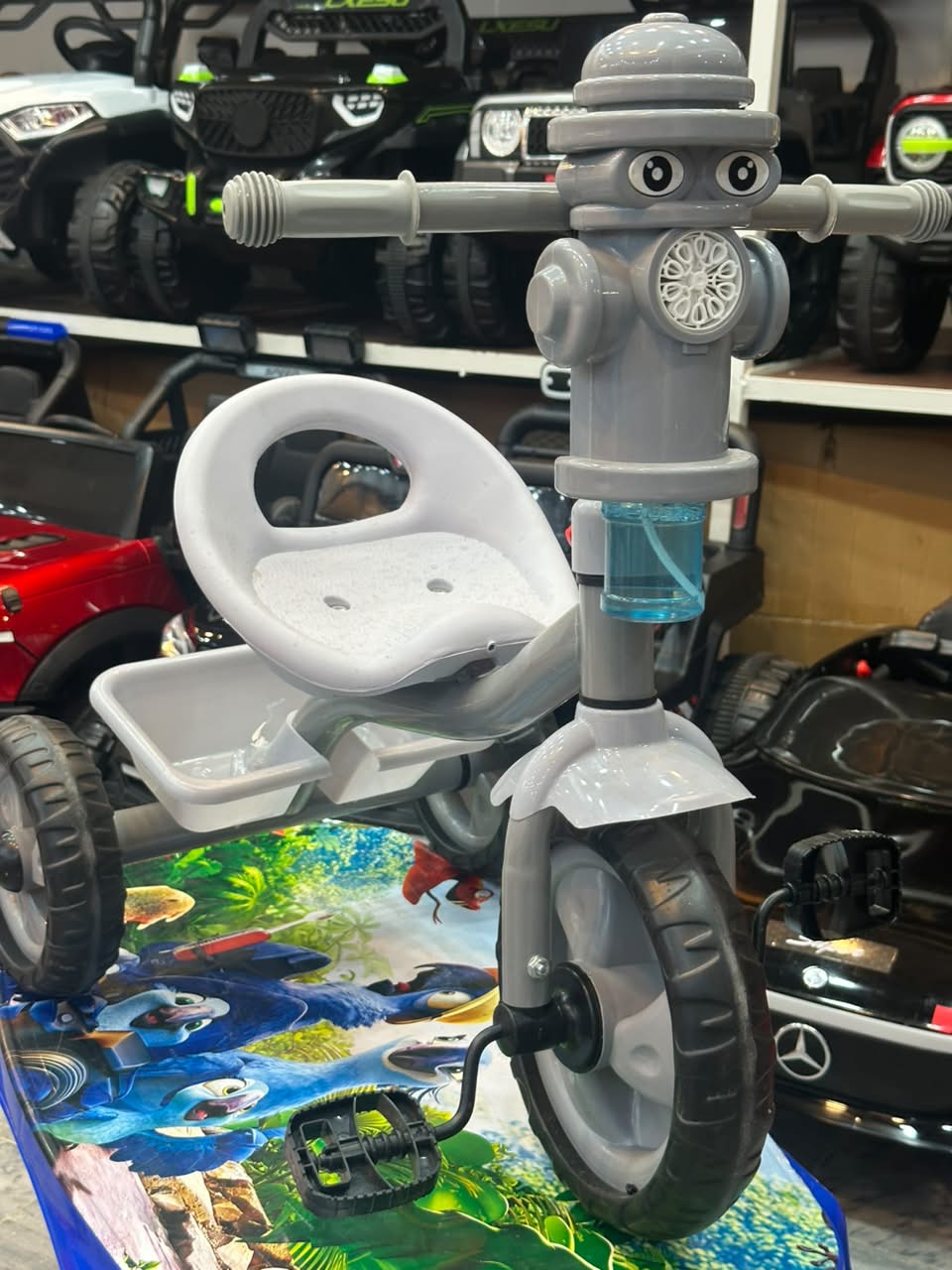 Robot-Themed Kids Tricycle with Bubble Blower / Spray Feature (Grey) — image 1