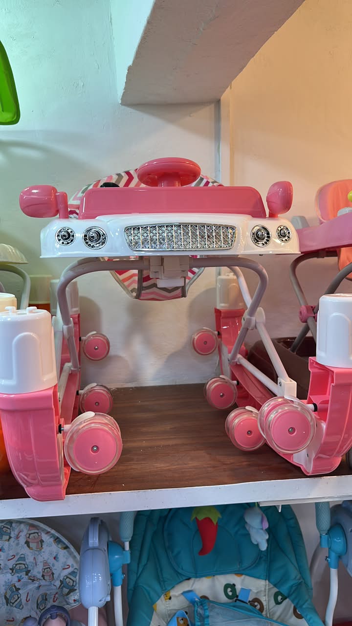 Car-Themed Interactive Baby Walker (Pink & White) — image 1