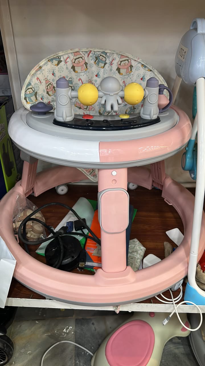 Interactive Astronaut/Rocket-Themed Baby Walker (Pink & Grey) — image 1