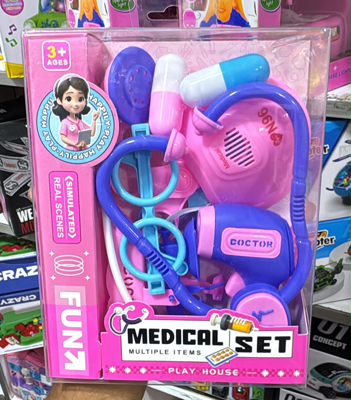 Fun Play House Medical Set with Stethoscope & Accessories (Pink/Blue) — image 1