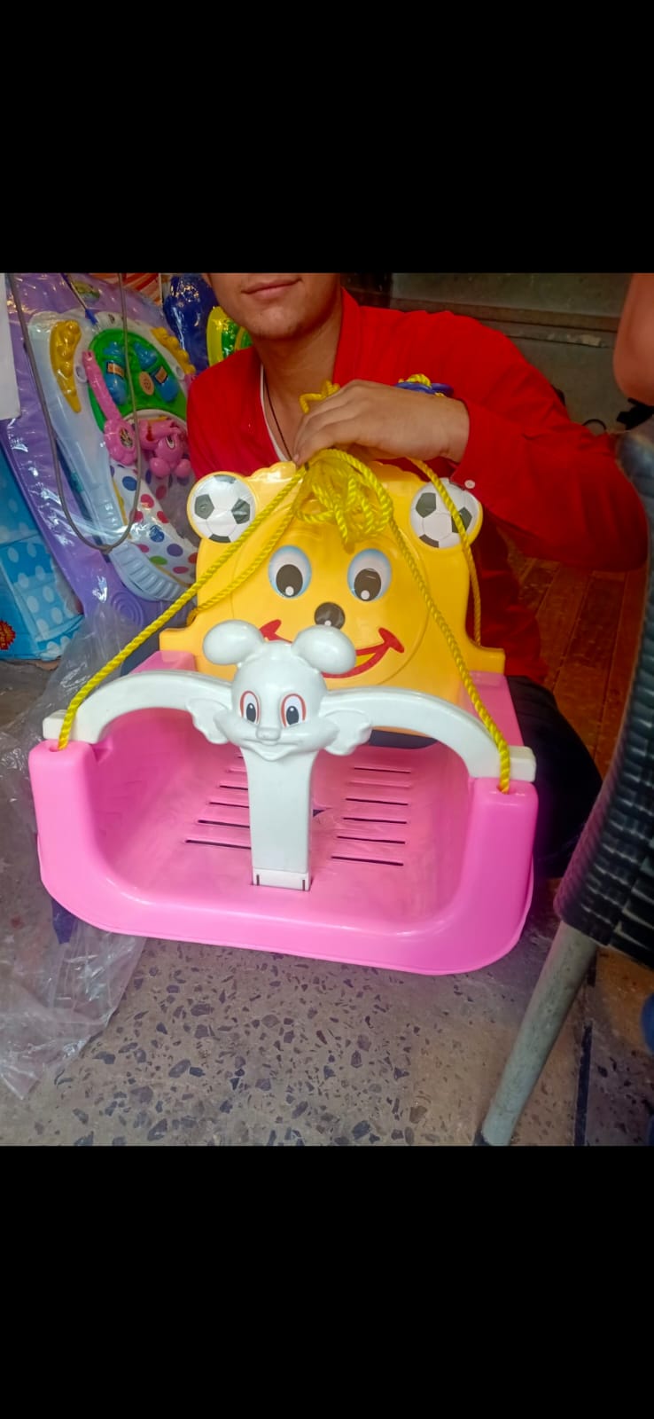 Name: 3-in-1 Convertible Toddler Hanging Swing Seat with Front Safety Bar (Yellow / Pink) — image 1