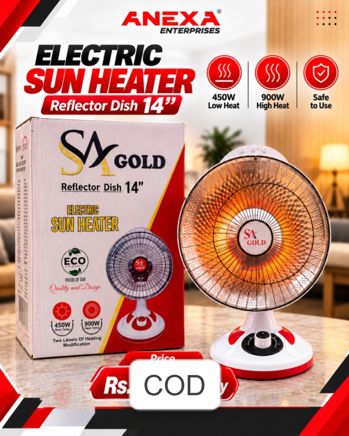 SX Gold 14" Reflector Dish Electric Sun Heater (450W / 900W) — image 1