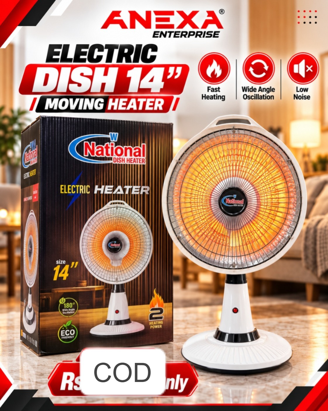 National 14" Oscillating Electric Dish / Moving Heater — image 1