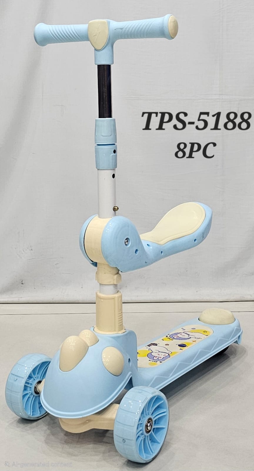 2-in-1 Adjustable Kids Kick Scooter with Foldable Seat (Model TPS-5188) - Pastel Blue — image 1